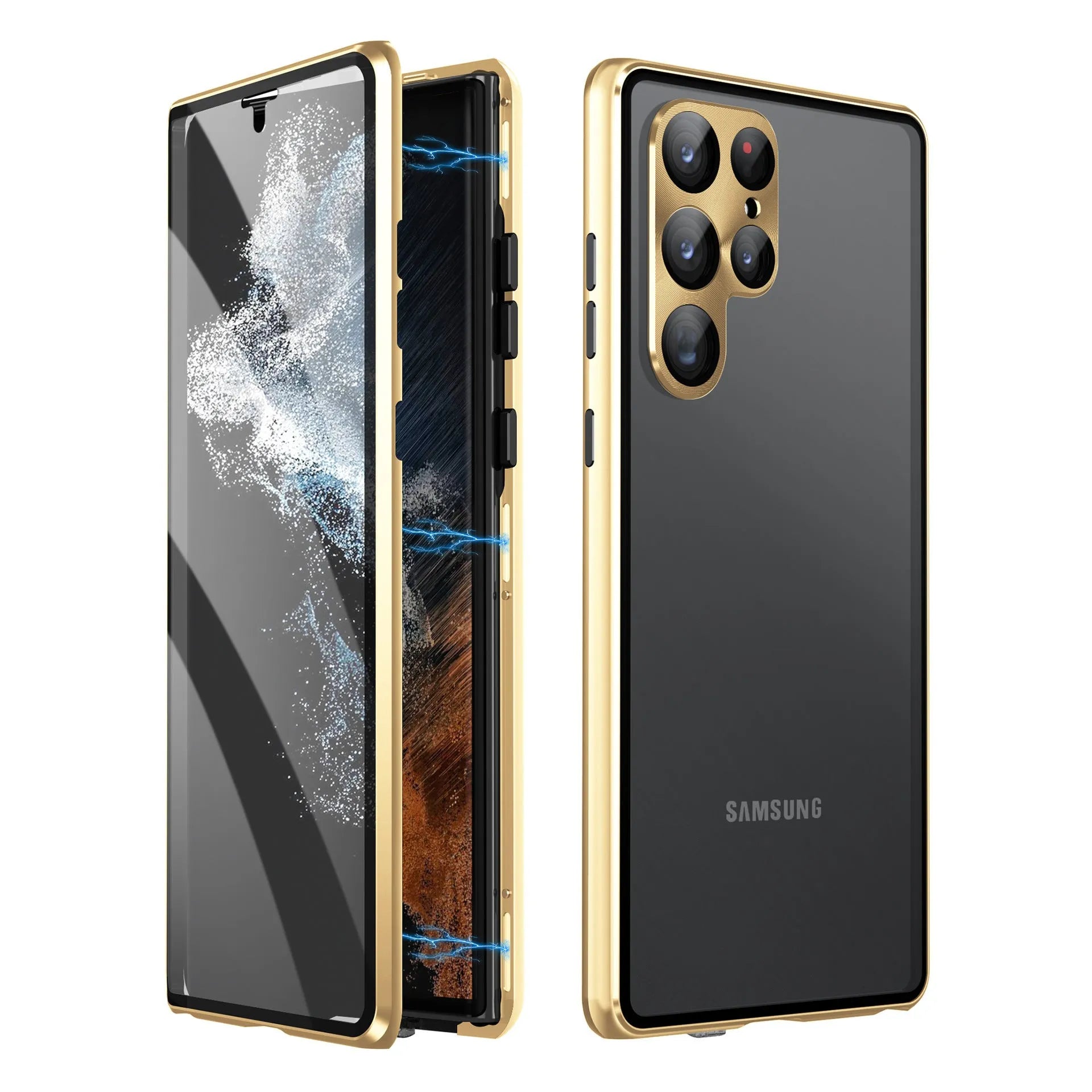 Samsung S24 Ultra magnetic mirror phone case in multiple colours showing metal construction and mirror element