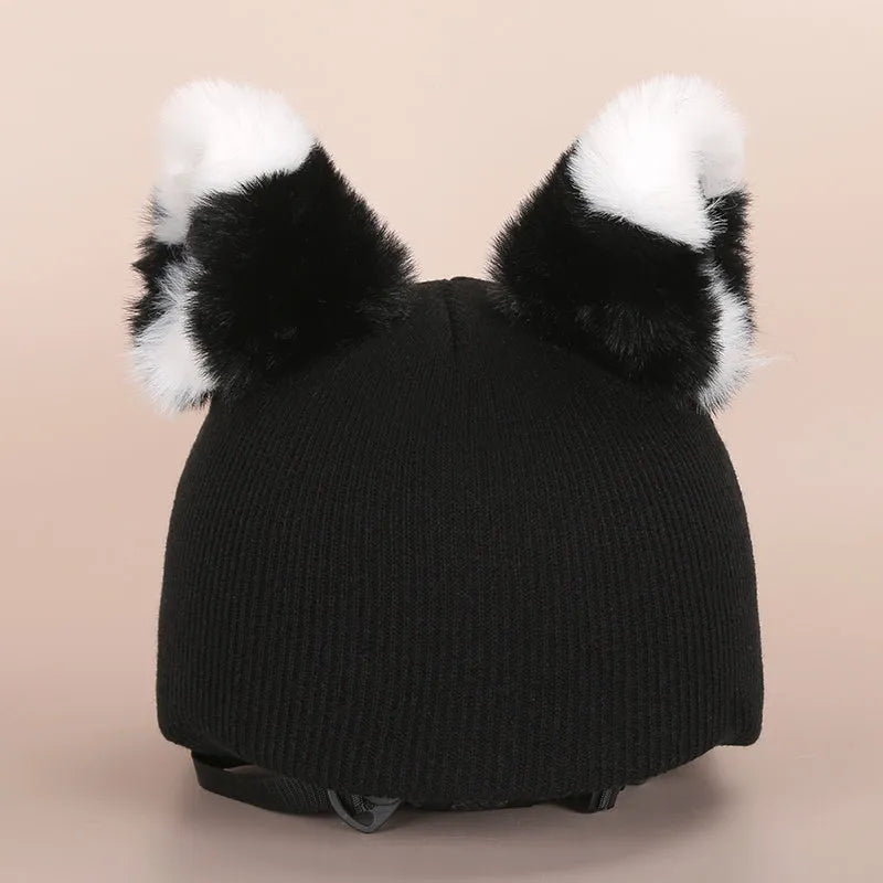 Plush fabric cartoon helmet hat decoration for ski helmets in multiple style variations