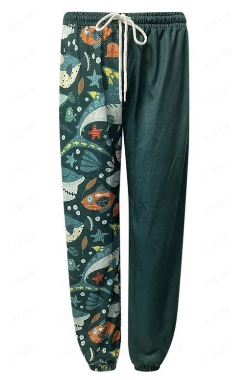 Loose fit couple pants with 3D digital print in air layer polyester fabric, available in multiple colours and sizes S-6XL