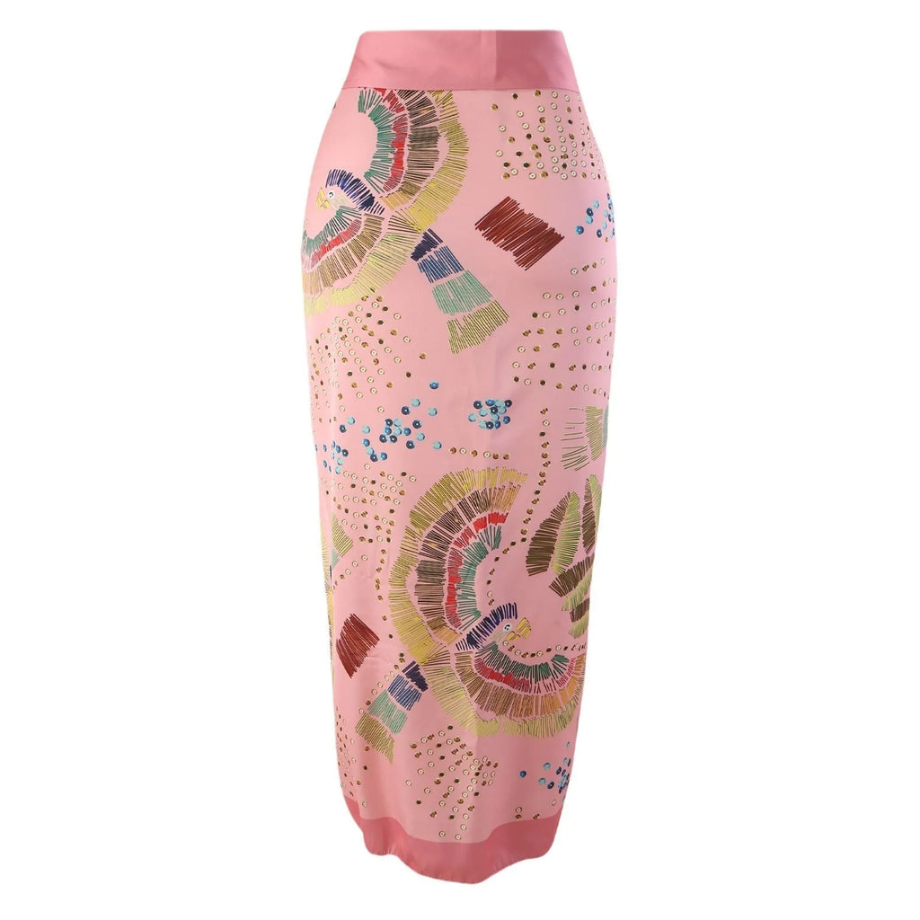French retro one-piece backless swimsuit with matching gauze skirt in blue or pink colours