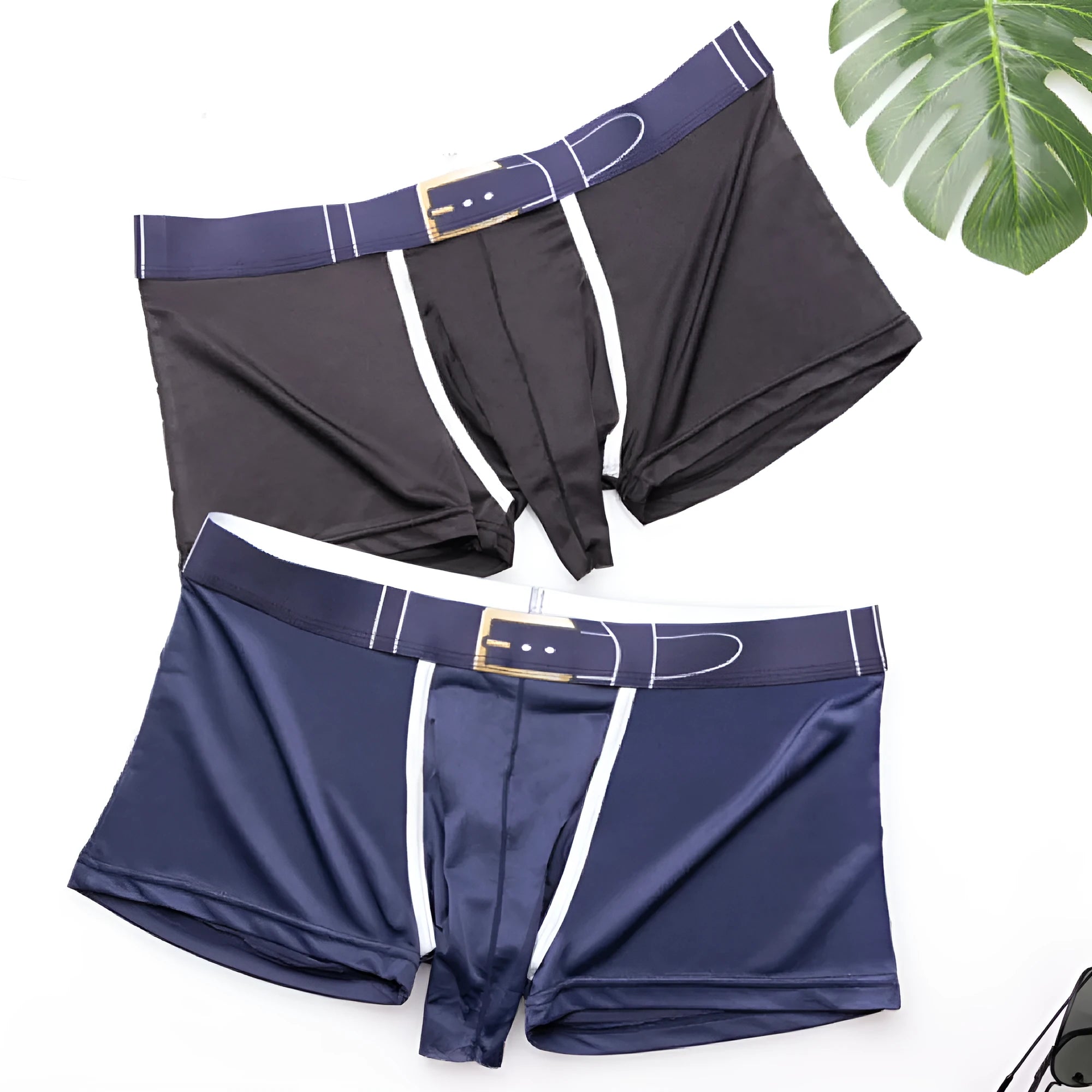 Men's solid colour Ice Silk boxer shorts laid flat, showing mid-waist design in one of six available colours.