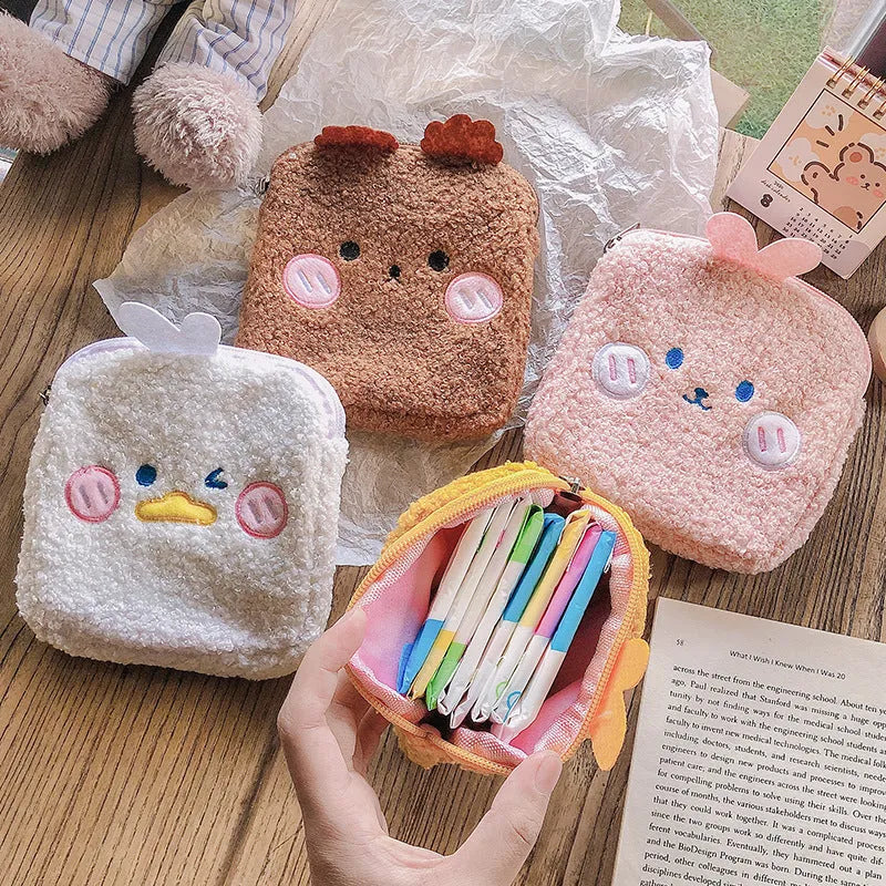 Flannel sanitary napkin storage bag in pink with large capacity, compact 13cm size