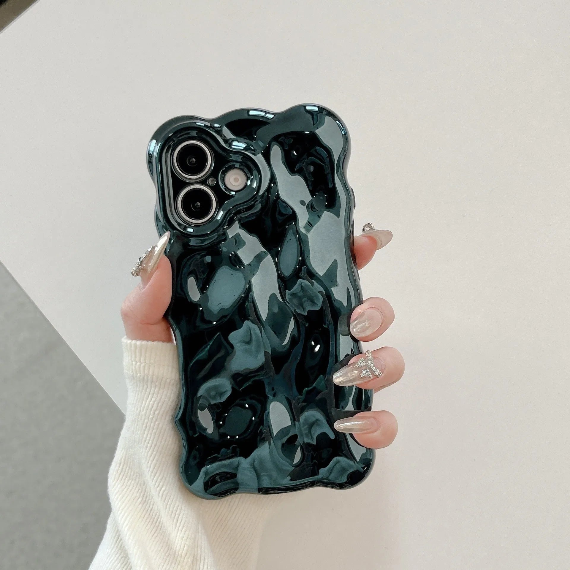 Niche Advanced Sense Plating Shell TPU phone case with wave bubble finish in silver electroplated colour
