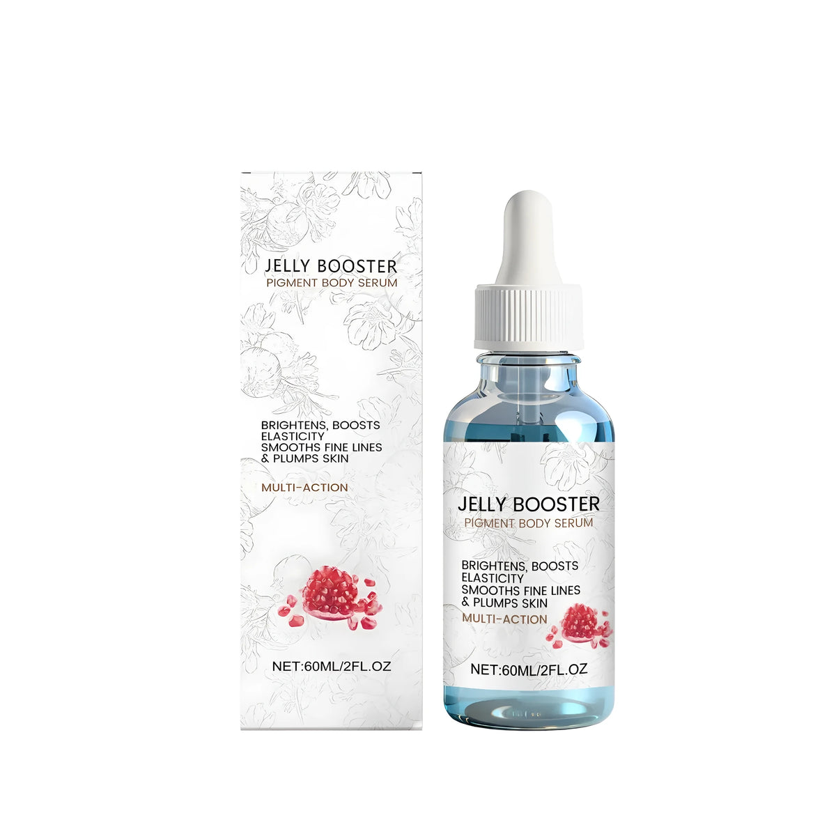 60ml skin care liquid bottle with spirulina, pomegranate, and eucalyptus leaf extracts for face and body moisturising