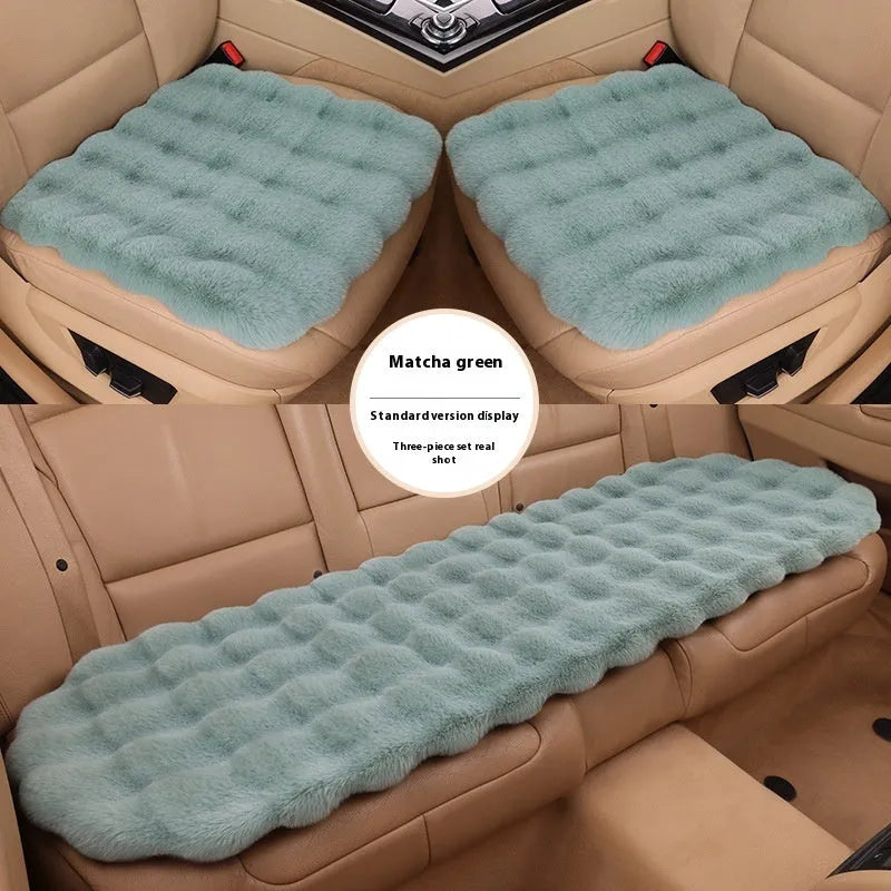 Bubble velvet rabbit plush car cushion three-piece set for five-seat cars without backrest in grey