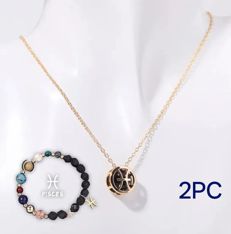 Natural stone beaded necklace and bracelet set on elastic cord.