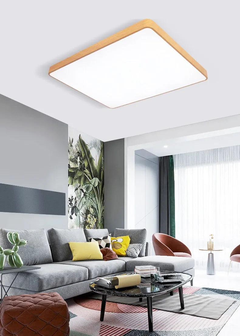 Nordic LED wood grain colour iron art ceiling light with electrodeless dimming in 40x40cm size