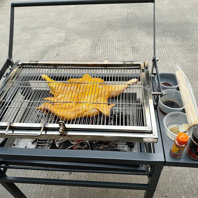 Foldable L-size charcoal barbecue grill with heavy-duty steel construction for courtyard and garden use