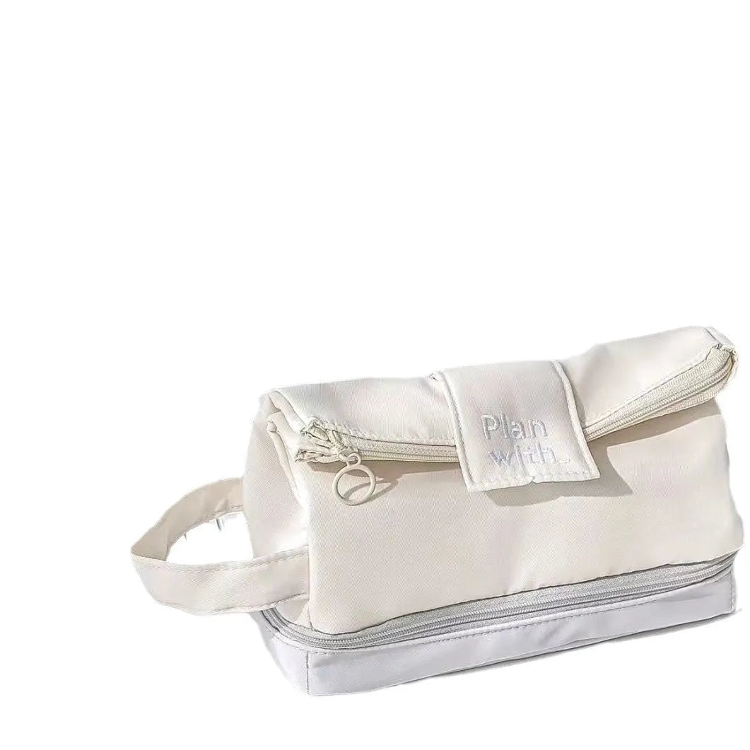 Folding double-layer student pencil case in dark blue, blue, or cream white colour