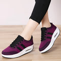 Women's solid-colour flyknit platform casual shoes with a T-strap ribbon and vulcanised sole.