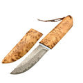 White Shadow short knife with Damascus pattern blade and wood handle for outdoor camping