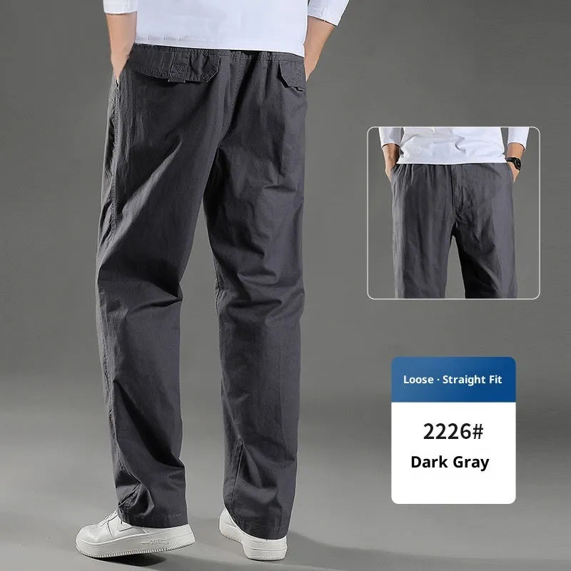 Men's cotton loose straight leg trousers in black, size M, five colours available
