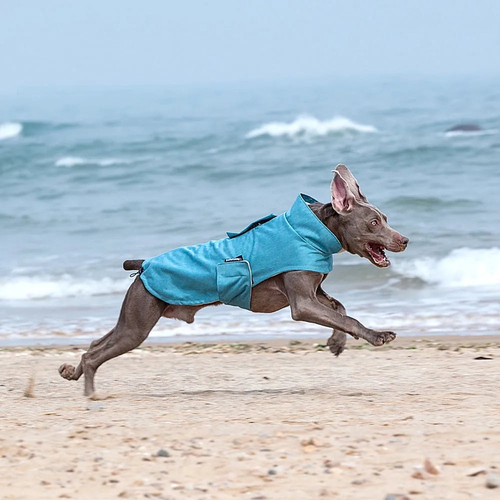 Cold-proof polyester dog vest in rose red, available in sizes S to XXL.