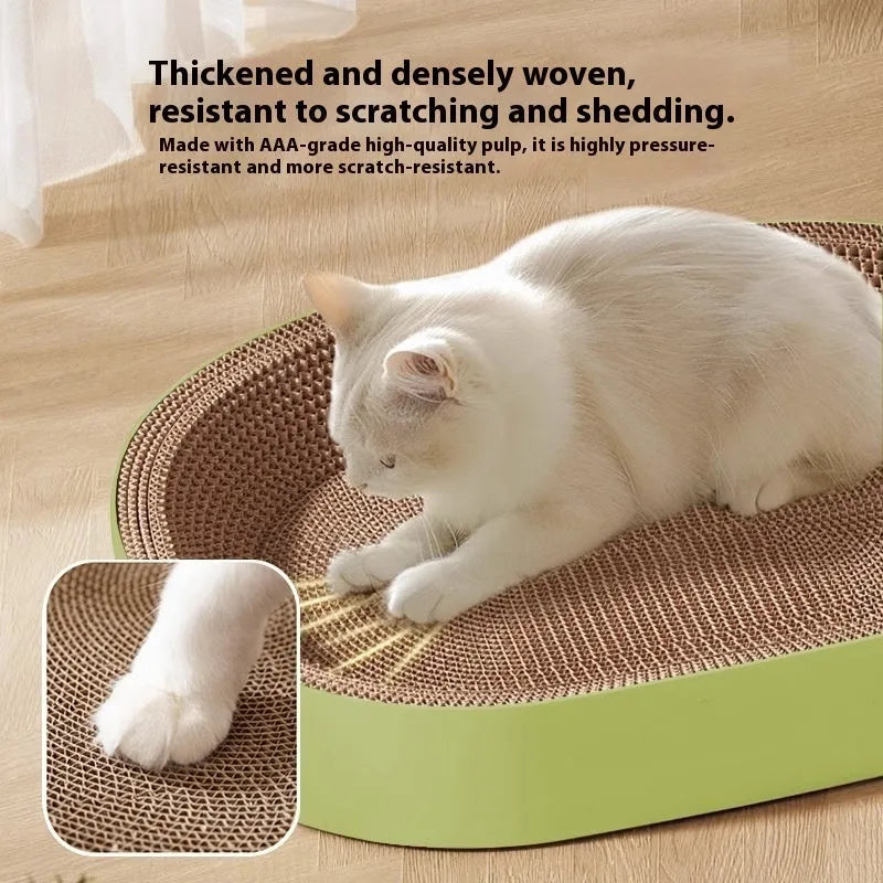 Green oval corrugated paper cat scratch board nest measuring 55cm in diameter