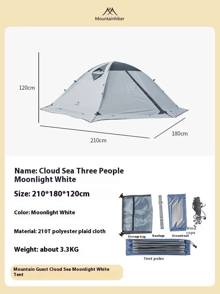 Camping rainproof sun protection portable storage tent 210D polyester checked cloth double 210x140x110cm wind resistance level 5-6 Moonlight White
