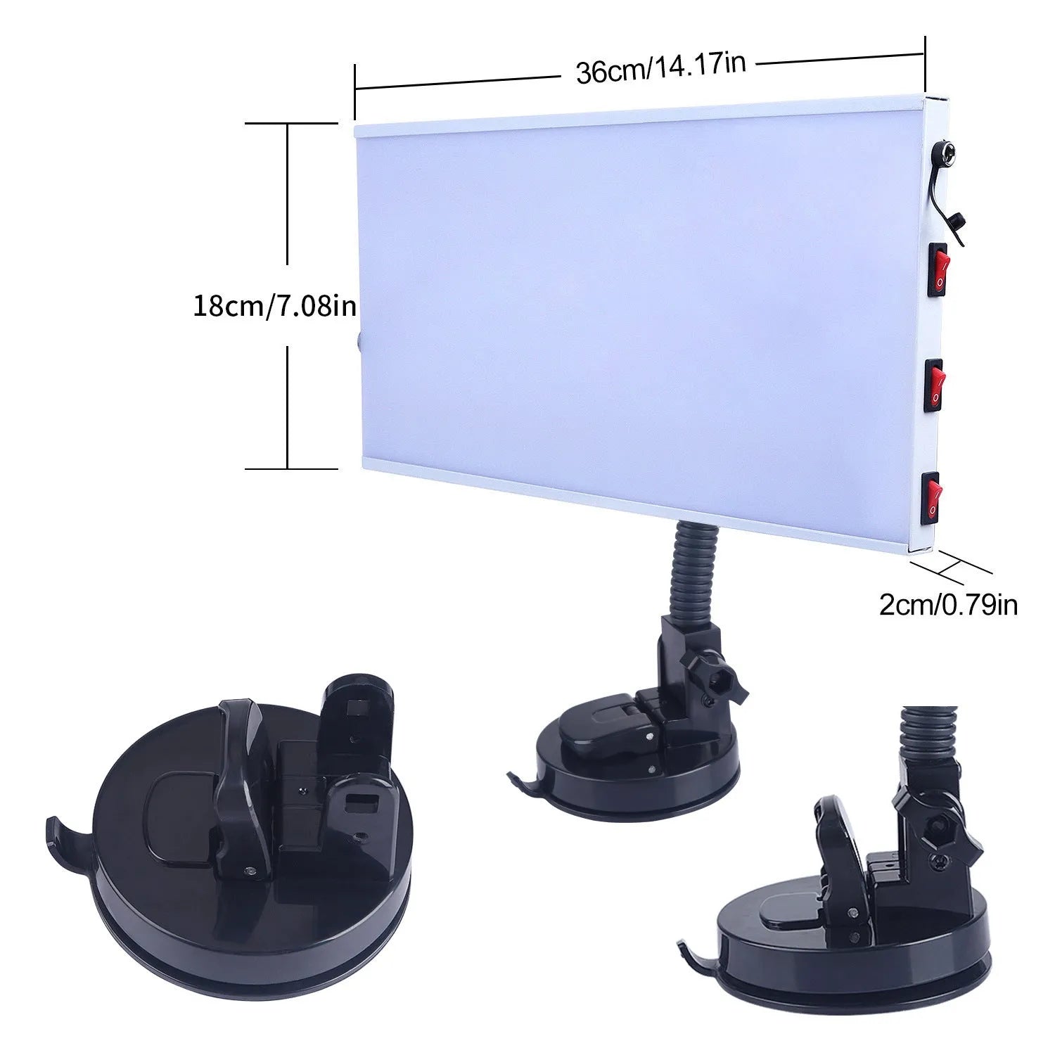 White car dent repair detector kit with concave inspection light for automotive bodywork assessment