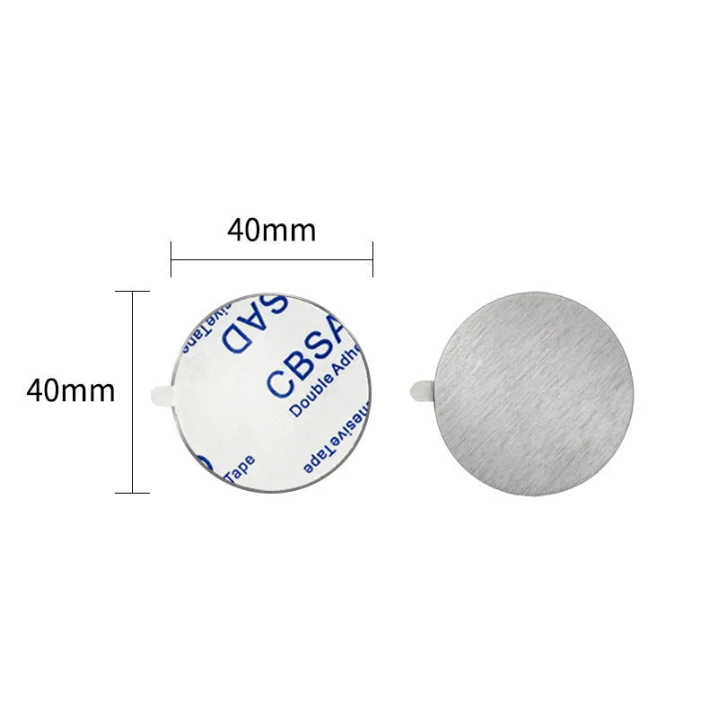 Round and square magnetic phone holder wireless charging sheets in black and silver 40mm and 65x45mm sizes
