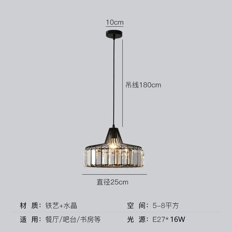 Modern crystal chandelier droplight with iron frame and LED lighting in black finish