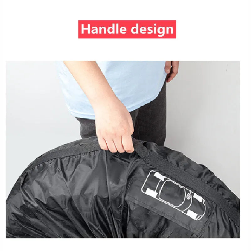 Set of four black Oxford cloth car tyre protective covers for parked vehicles.