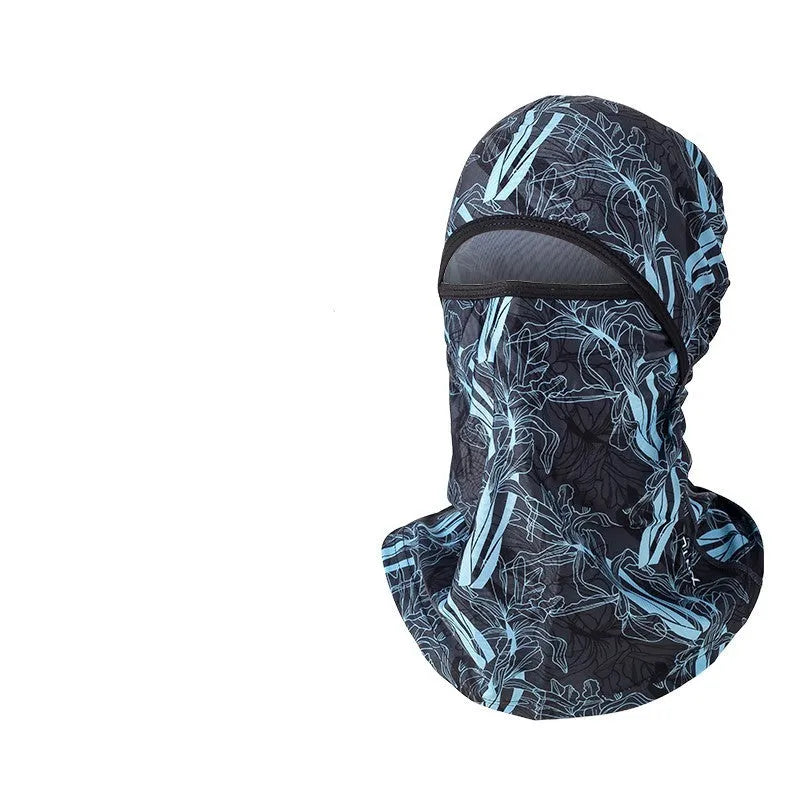 Unisex cotton motorcycle head cover in average size 55-60cm with dome cap design, shown with included gloves.