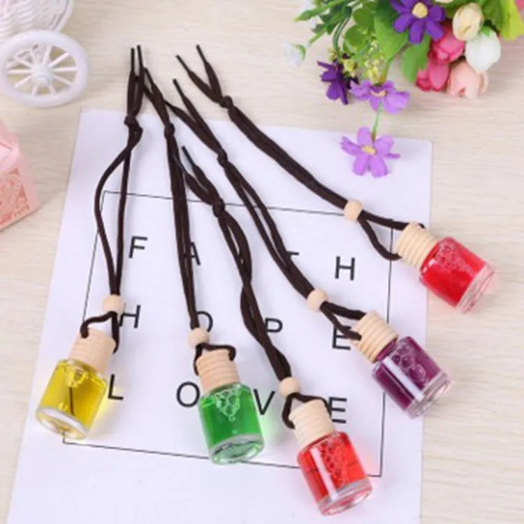 Glass bottle car air freshener hanging ornament with 55g aromatherapy refill options