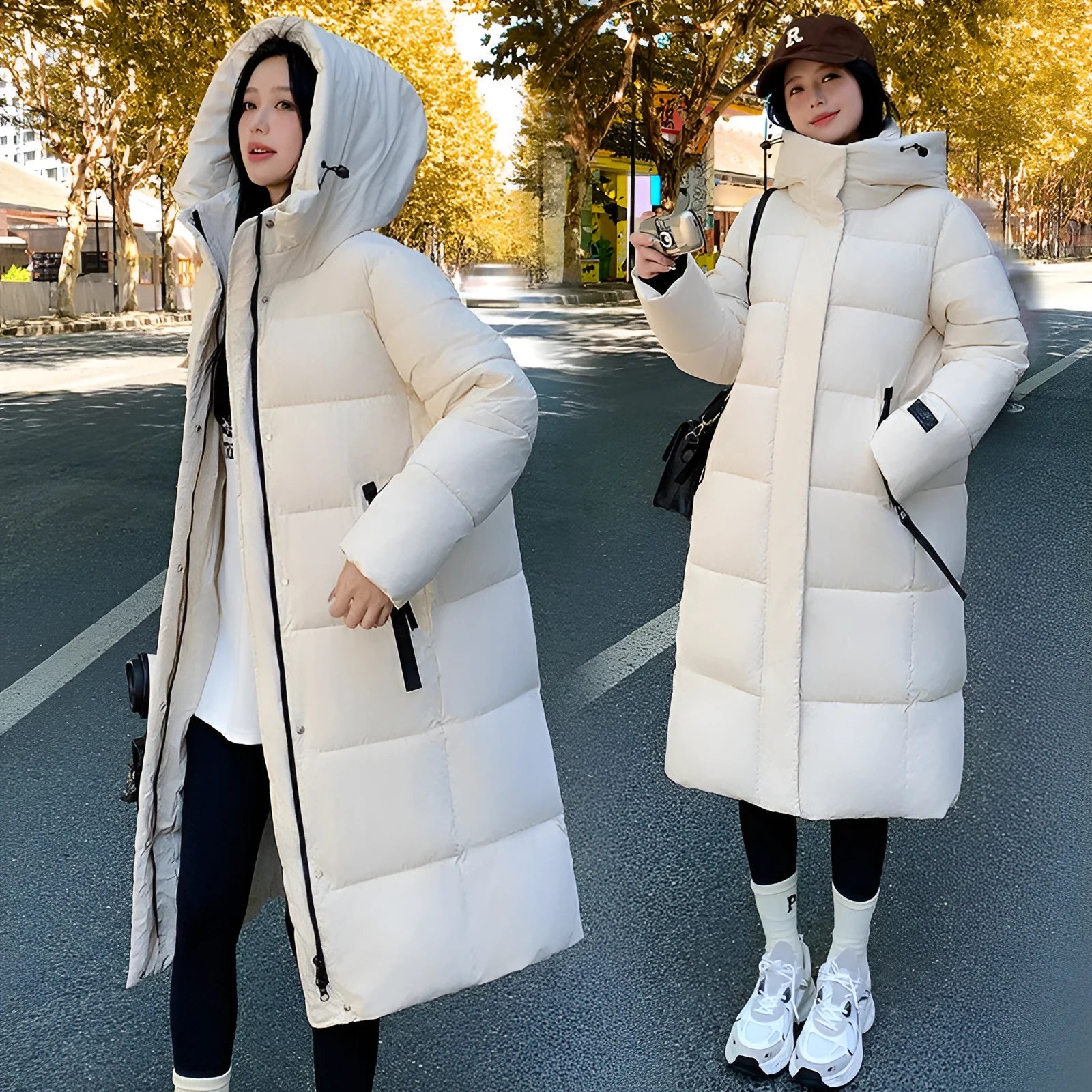 Men's Korean style cold-proof polyester jacket in white, black or khaki colours