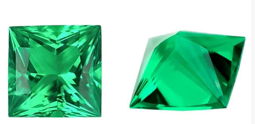 Cultivated emerald gemstone in Columbia green treasure colour showing round and grandmother cut sizes