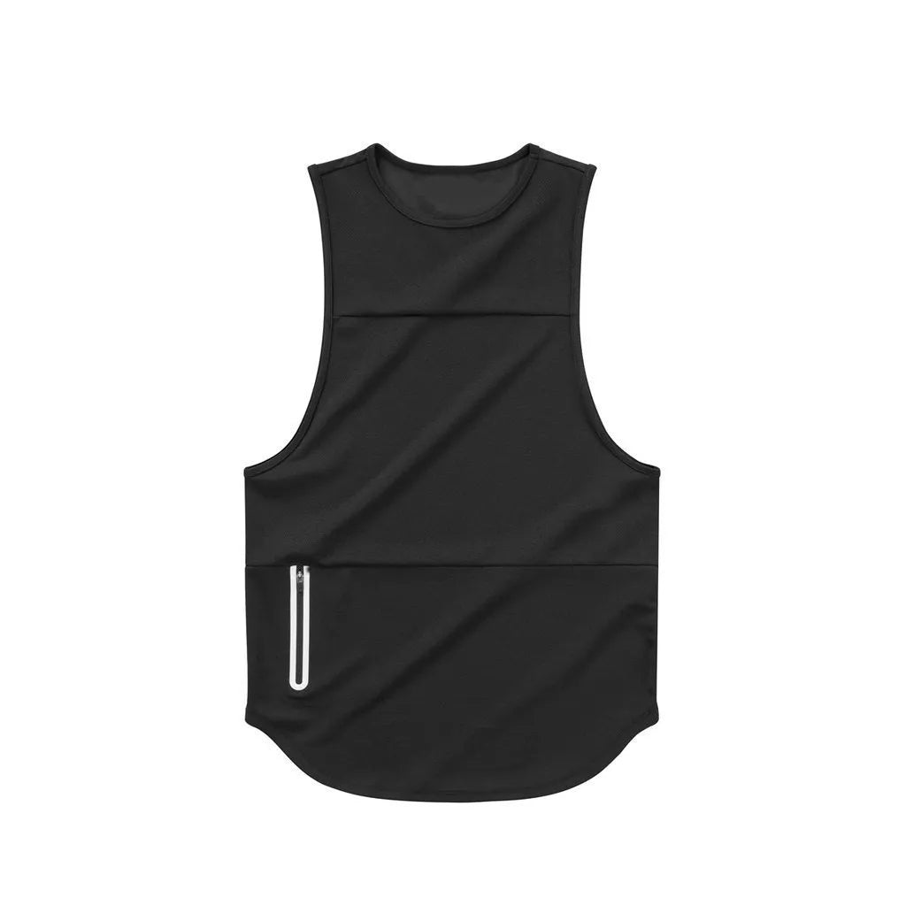 Men's sports vest in quick-dry cotton blended fabric, summer fitness running top, black light board colour
