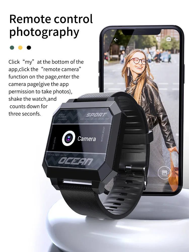 Smart sports watch with heart rate blood pressure oximeter step tracking 0.96 inch TFT display silicone strap black