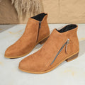 Suede women's ankle boots with side zipper in beige, shown on a white background