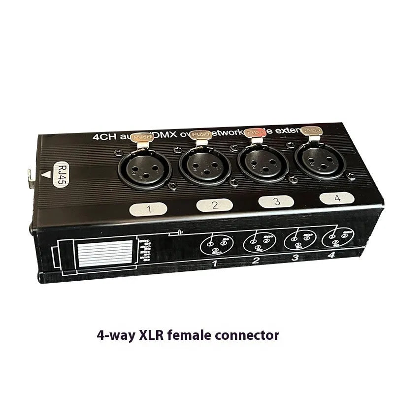 4-way Carnon network cable extender with four XLR ports and Ethercon connection, aluminium alloy shell, 300m range