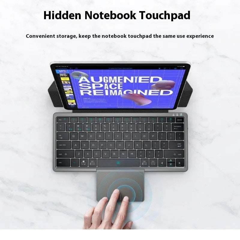 Three-in-one Bluetooth keyboard with touch pad in leather sheath stand for tablets and mobile phones