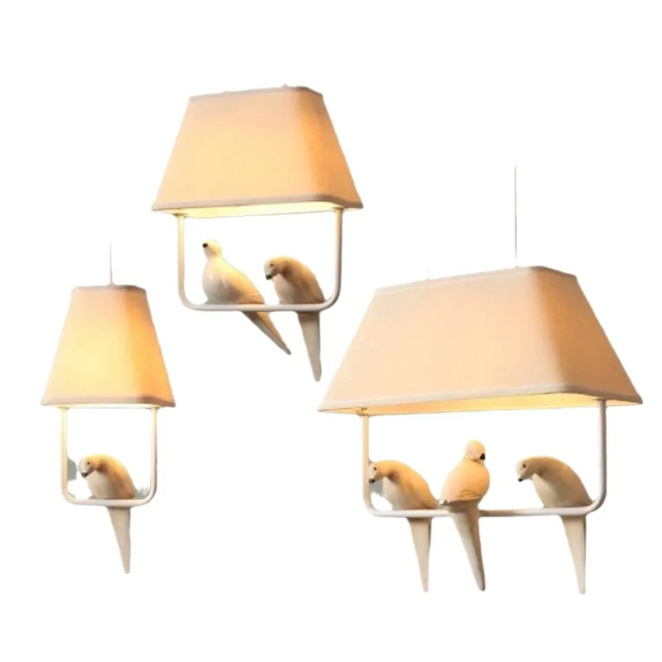 Bird design fabric chandelier ceiling lamp with iron frame hanging from a cord