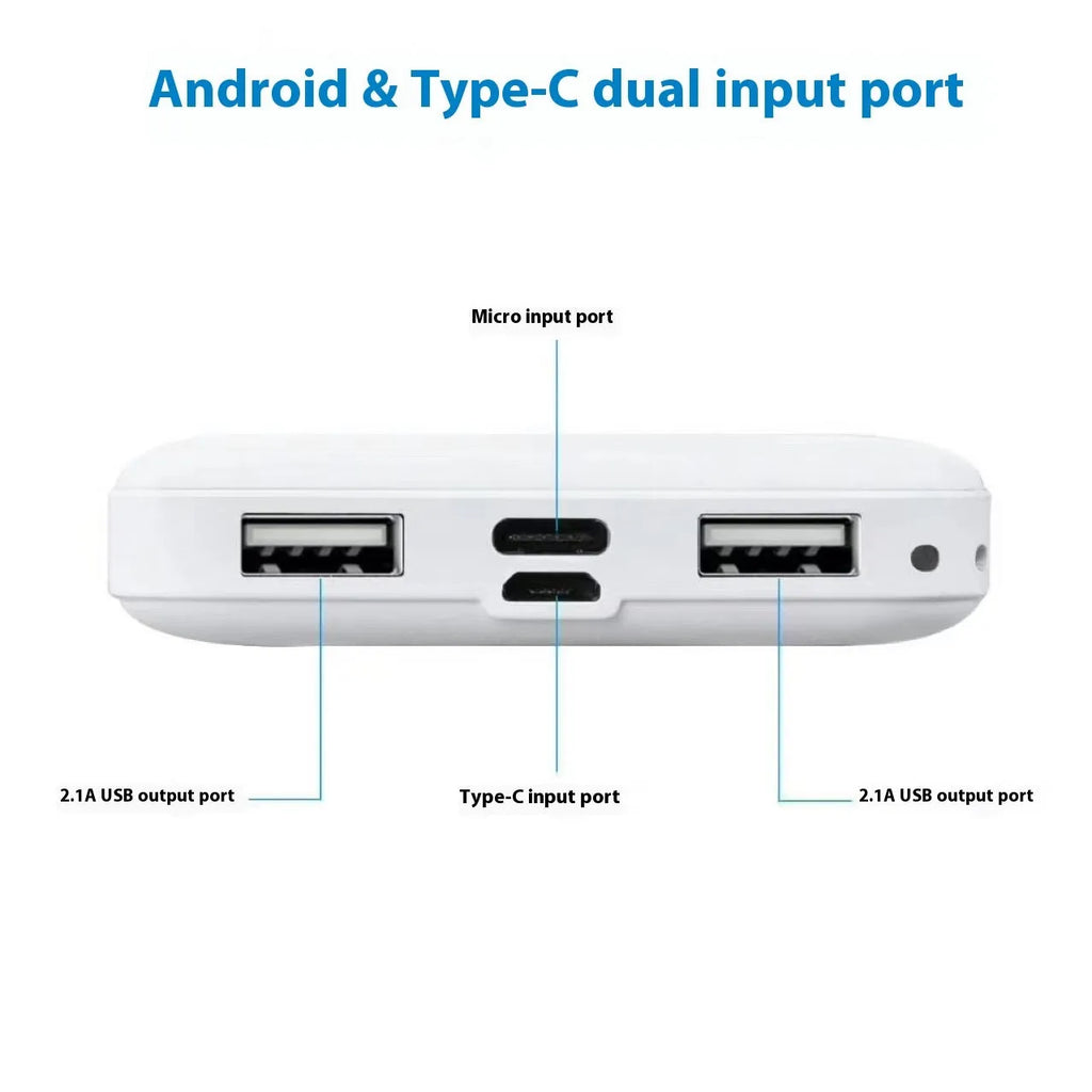 Ultra-thin white mini power bank 10000mAh with Type-C port and compact design