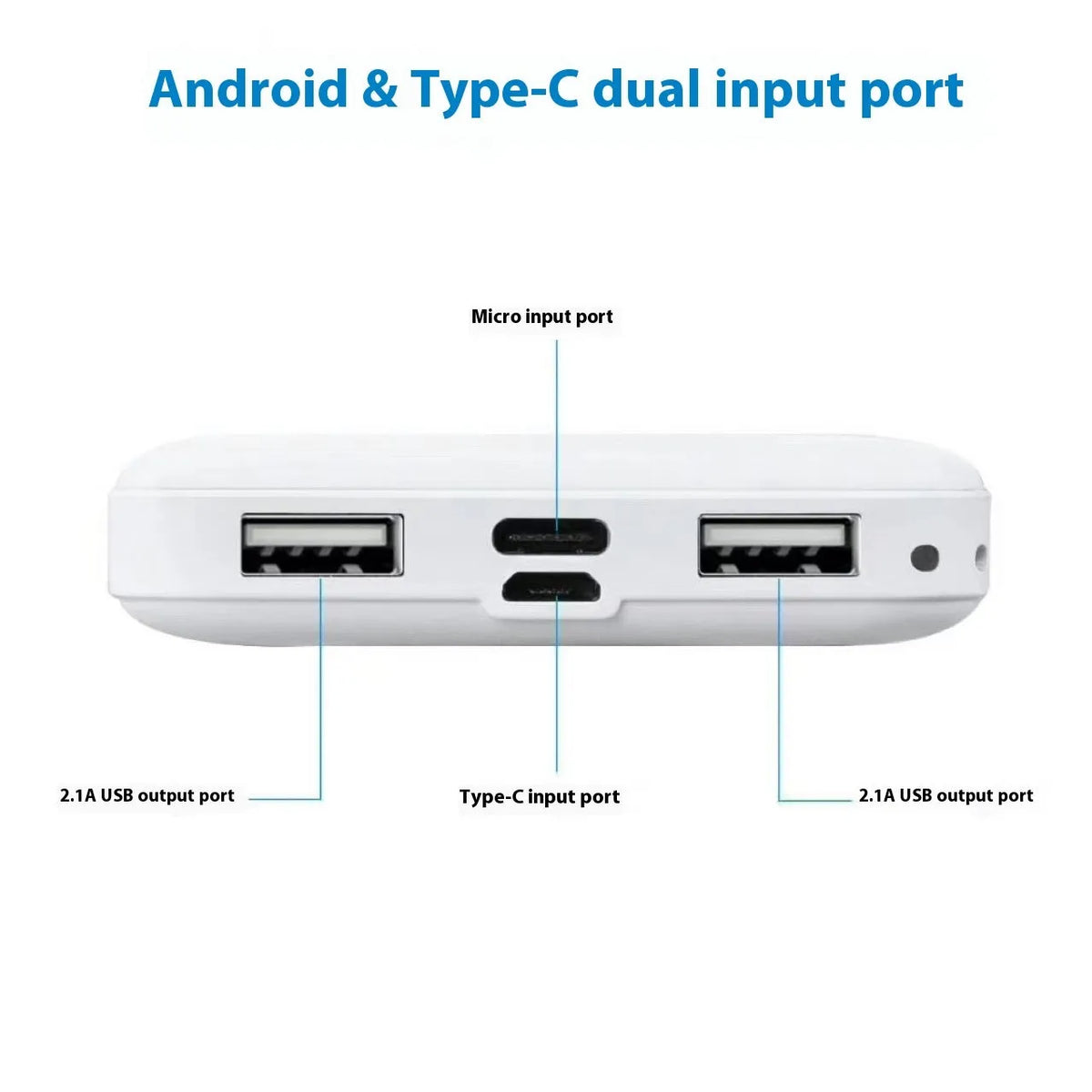 Ultra-thin white mini power bank 10000mAh with Type-C port and compact design
