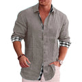 Men's long sleeve plaid cardigan shirt in cotton blend regular fit, available in multiple colours including white and black