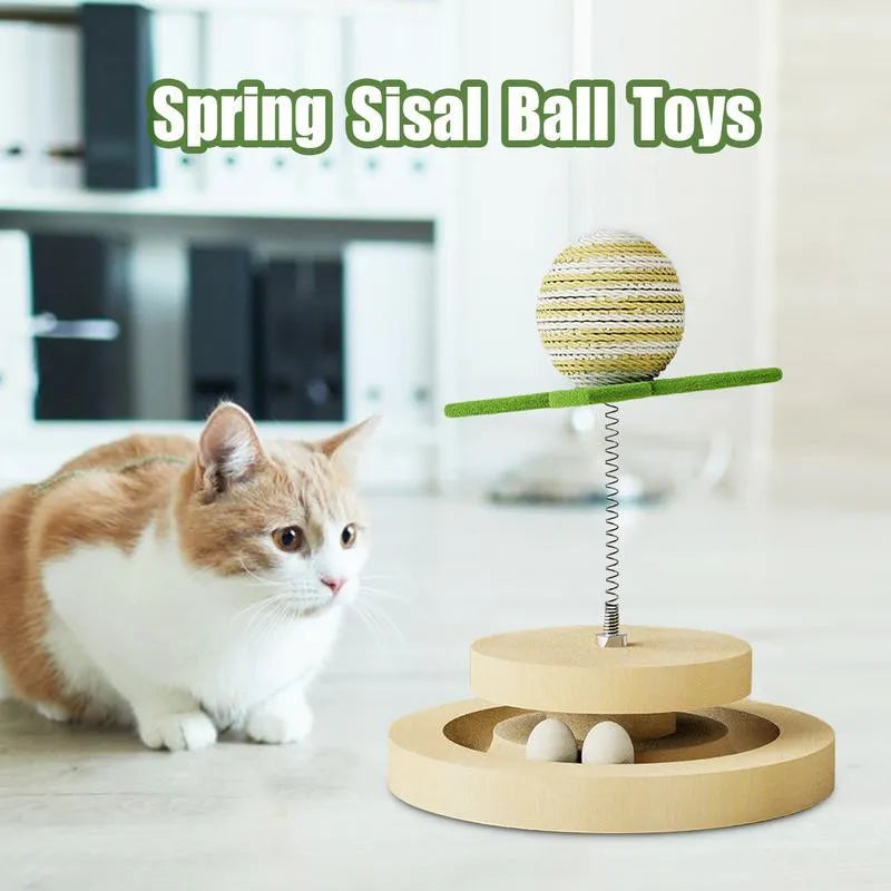 Green cat scratching pad with sisal surface and circular ball track system