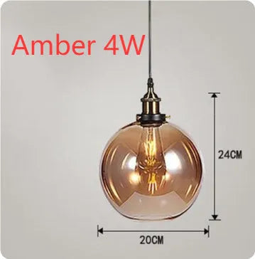 Nordic industrial glass chandelier in amber with adjustable 1.2m height