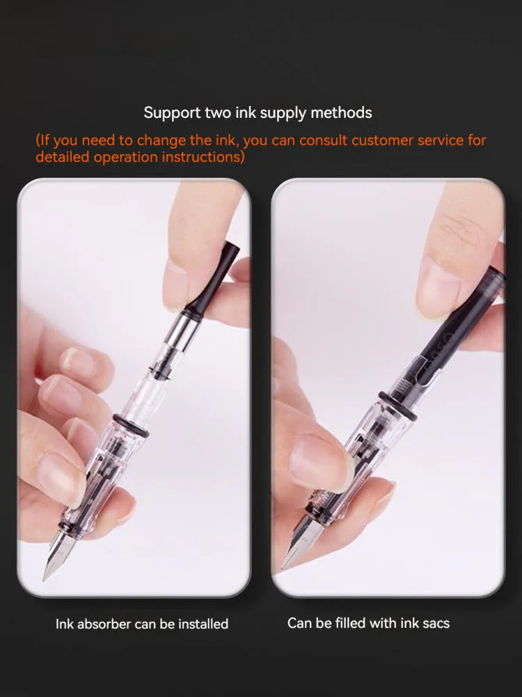 Automatic suction fountain pen with plastic barrel, stainless steel nib, and 40ml ink feeder