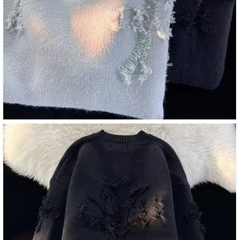 Men's autumn winter ripped hoodie in polyester, available in apricot, black, and gray, sizes M to 3XL