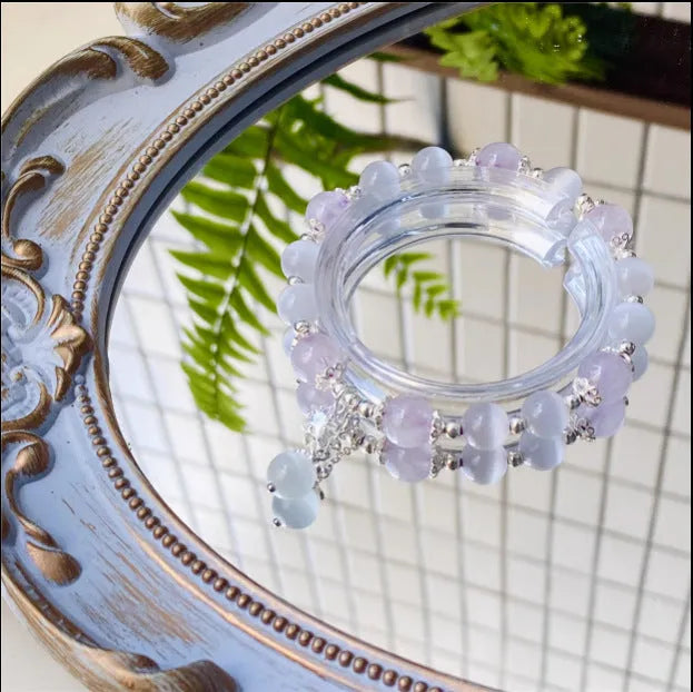 Women's opal amethyst crystal moon bracelet handmade with fresh baked cute style