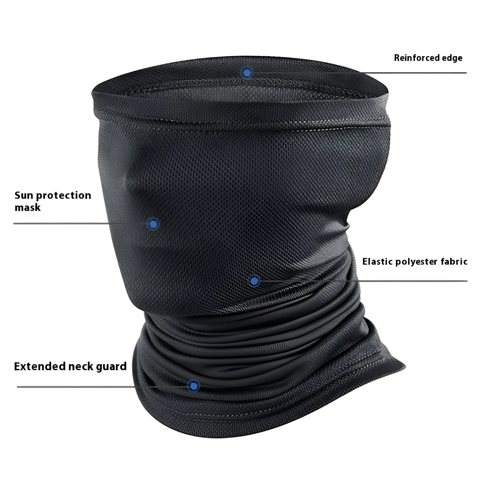 Multifunctional sports scarf in polyester fabric with filter pockets shown in various colours
