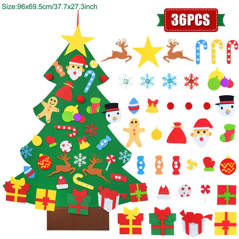 DIY felt Christmas tree ornaments set with nine colour sections A to I on a 110cm wide felt sheet