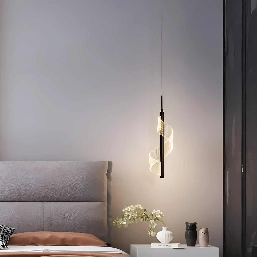 Modern simple bedside chandelier with iron frame and acrylic lampshade, LED light, available in black gold tricolour