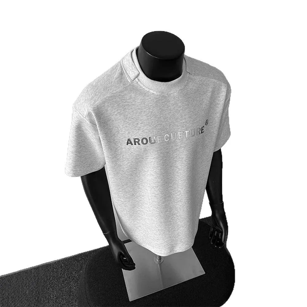 Men's loose fit short sleeve cotton t-shirt with a printed letter pattern in light grey