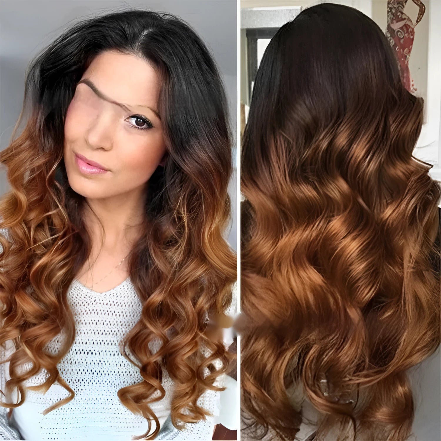 Real human hair lace front gradient wig in Ruili style showing natural hairline and length options