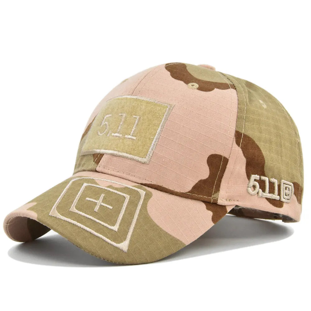 Cotton baseball cap with wide brim and adjustable back, displayed on a neutral background