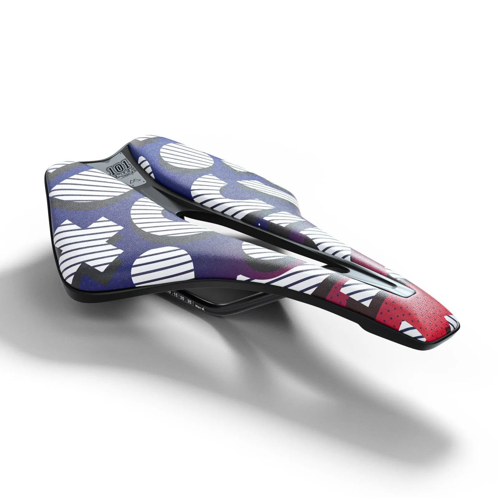 Ultra-light EVA cushion bike saddle with hollow design in PU leather, shown in multiple colour options.