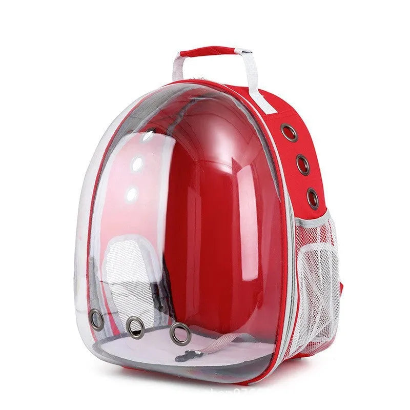 Grey PC plastic astronaut-style cat carrier bag with a side opening panel.
