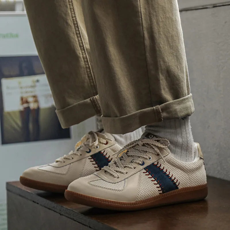 White fashion casual exercise men's sneakers with mesh upper and flat heel